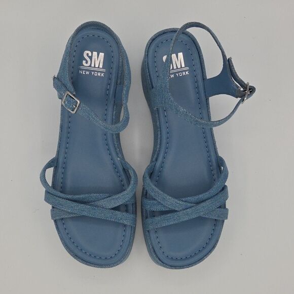 Steve Madden Becca Denim Fabric Platform Sandals Wedges Strappy Womens Sz 10 EUC - Picture 5 of 9